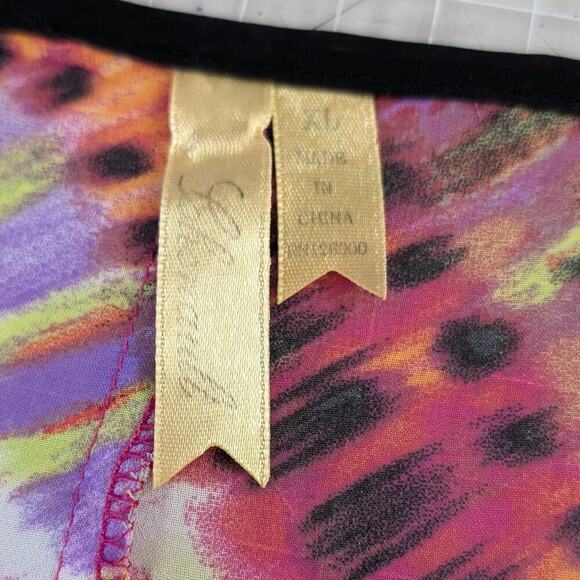 Chenault multi-color semi-sheer flowy blouse with knot front, size XL - Picture 4 of 8